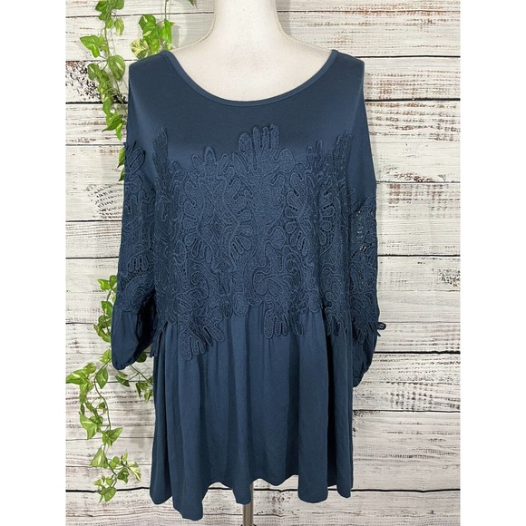 Roaman's Tops - Roaman's Blouse Tunic sz 14 16 Dark Teal Lace Boho Stretch Boho Career Wedding